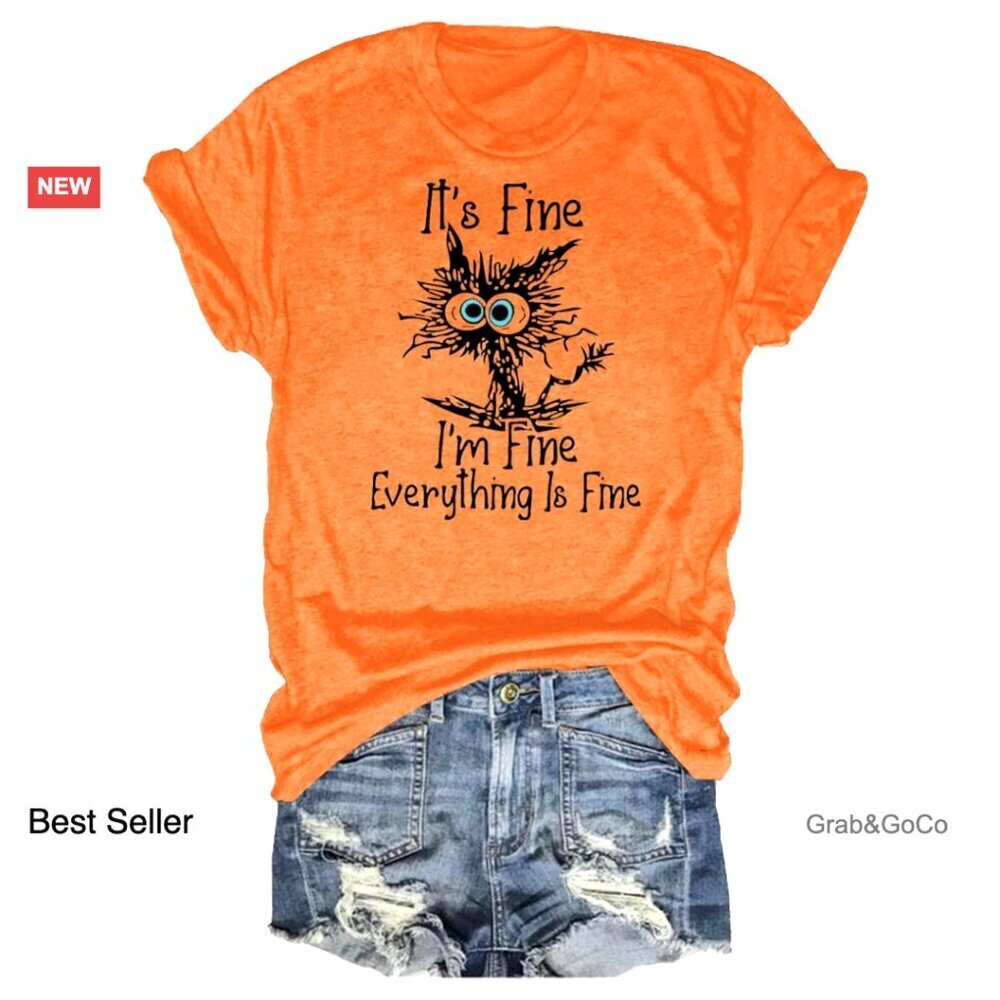 Funny Cat Graphic Tee Casual Loose Fit Short Sleeve Blouse Cute Saying T-Shirt
